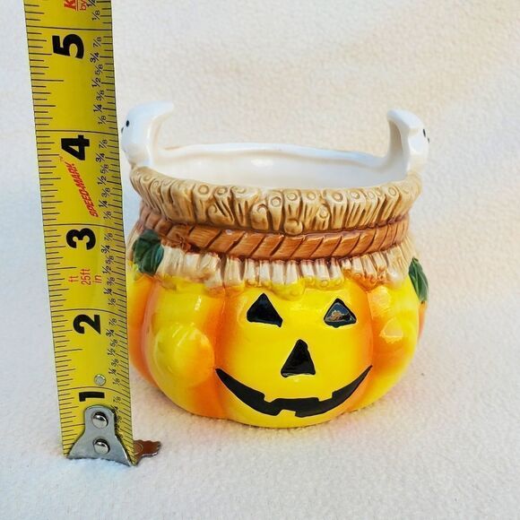 Fall bundle of a jack-o-lantern candy dish and metallic leaves garland - Picture 3 of 11
